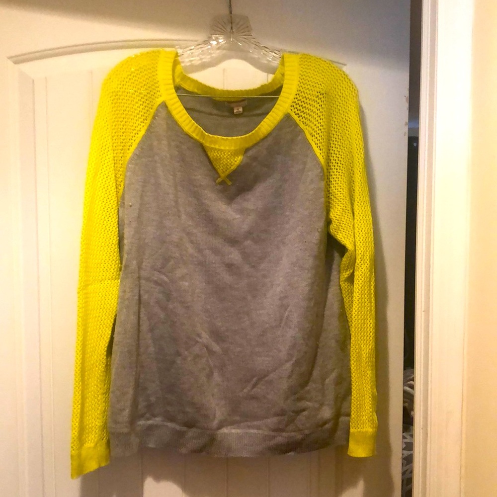 Gap grey sweater with neon sleeves